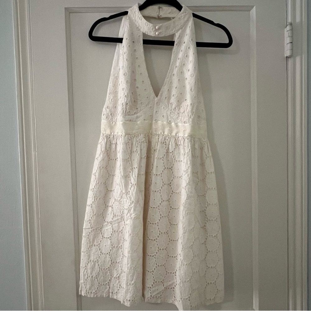 Anthropologie Anna Sui Halter Eyelet Dress Size 10 Cream